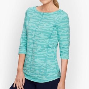 Talbots Jacquard Camo 3/4 Sleeve Top